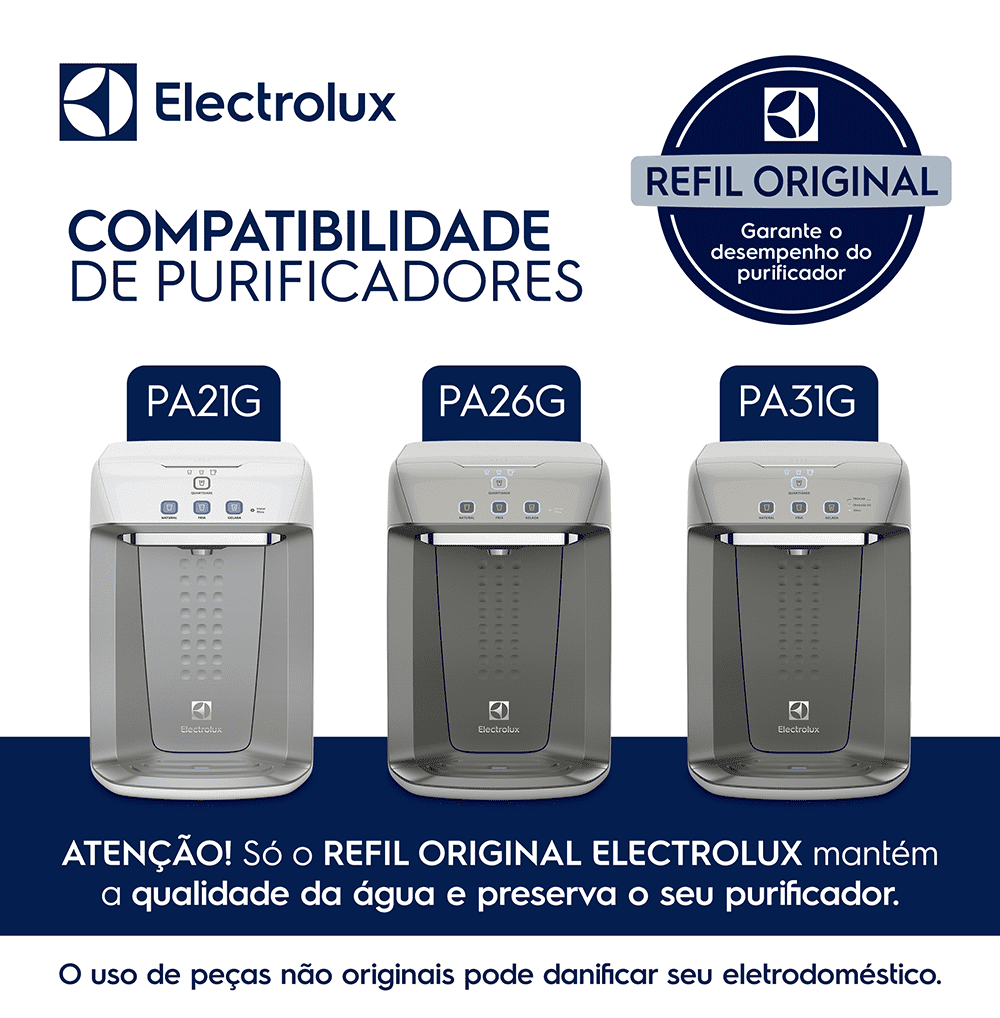 Filtro/Refil Original para Purificador de Água Electrolux PA21G / PA26G / PA31G – Refil longa duração: troque a cada 12 meses