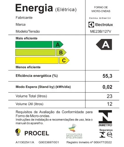 Micro-ondas Electrolux 23L Branco Efficient com Descongelamento Assistido (ME23B)