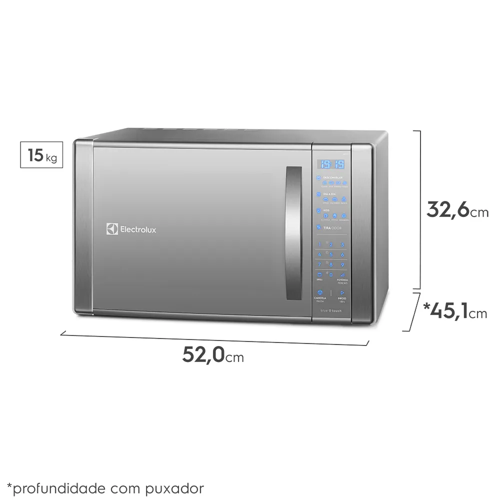 Micro-ondas Electrolux 31L cor Inox Espelhado com Função Grill e Painel Blue Touch (ME41X)