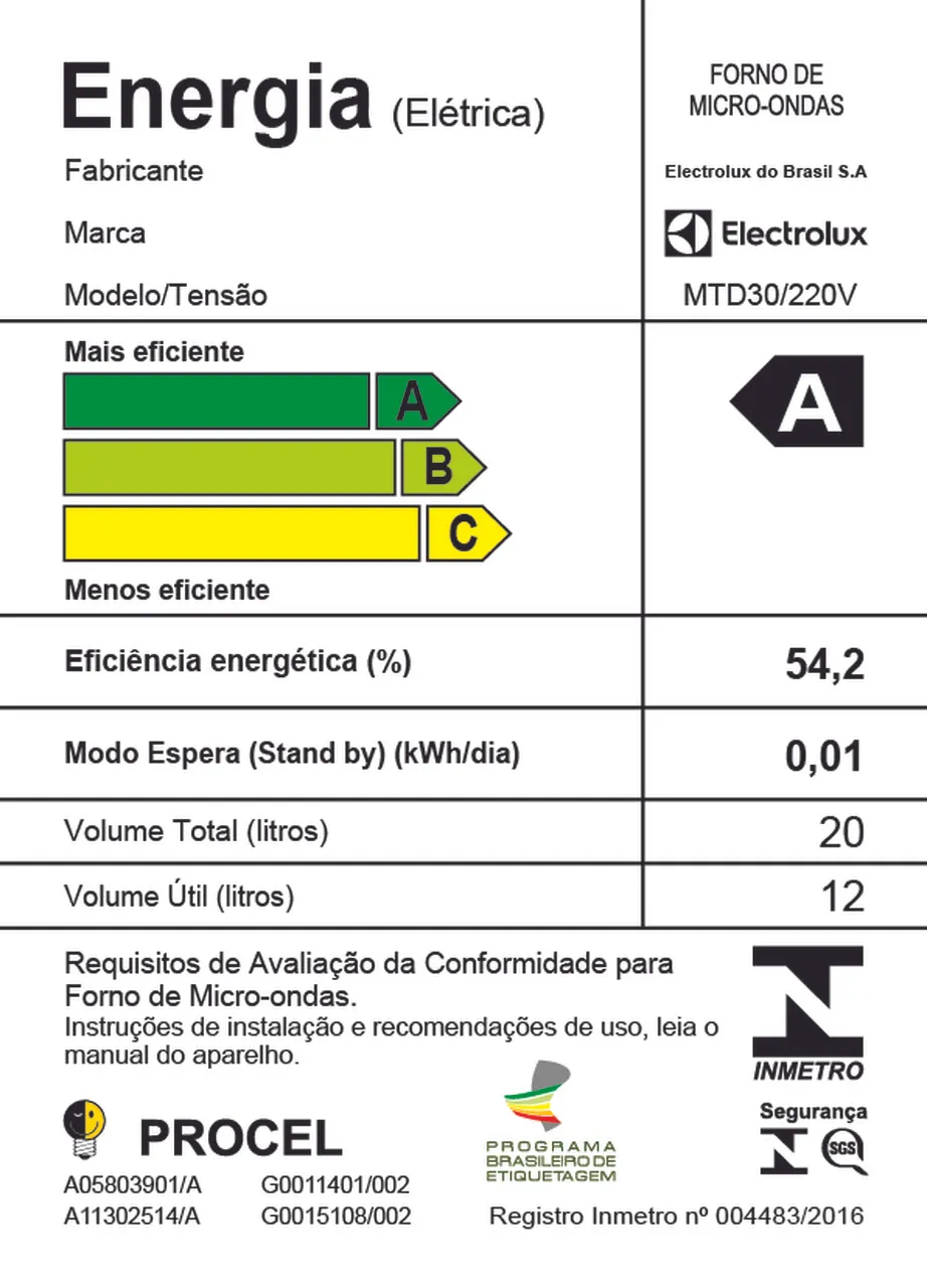 Micro-ondas Electrolux 20L Branco Painel Seguro e Display Digital (MTD30)