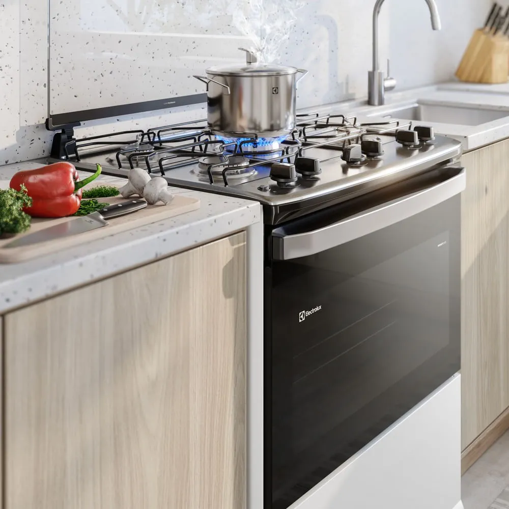 Fogão 5 bocas Electrolux Branco Efficient Mesa Inox, PerfectCook e VaporBake® (FE5IW)