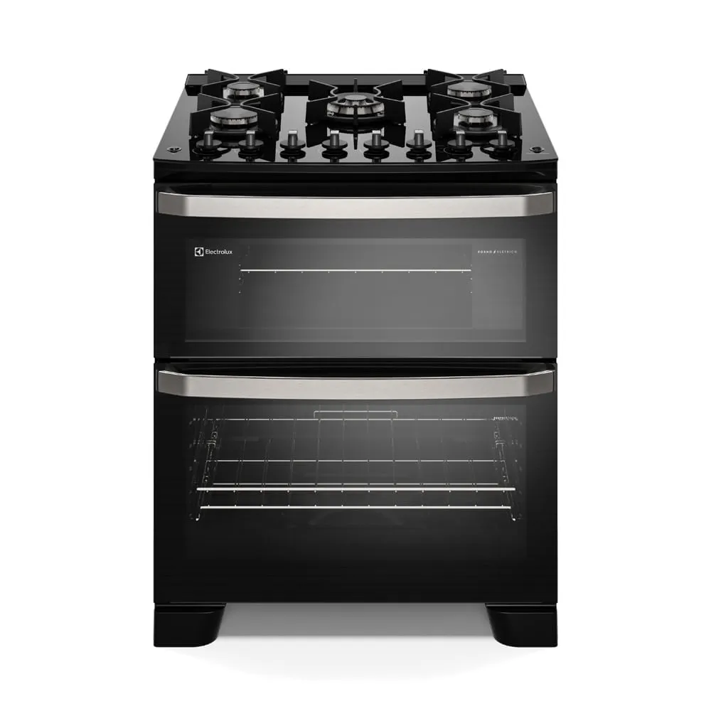 Fogão 5 bocas Electrolux Preto Experience Mesa de Vidro, 2 Fornos e PerfectCook360 (FE5DB)