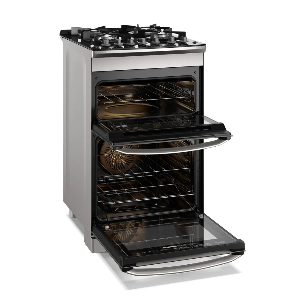 Fogão 4 bocas Electrolux Cinza Experience com Mesa de Vidro, Duplo Forno e PerfectCook360 (FE4DC)