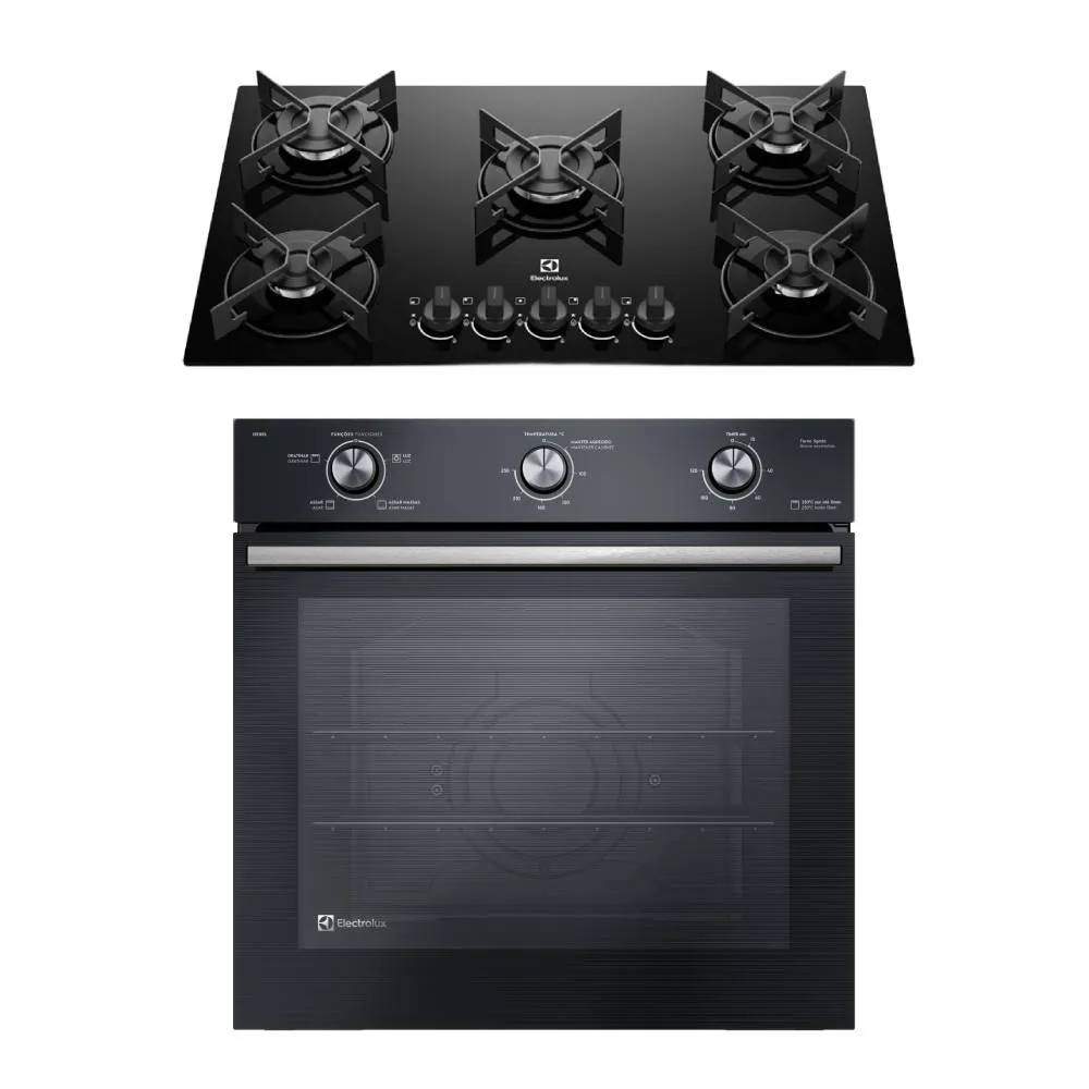 Kit Cooktop 5 Bocas a Gás Efficient (KE5GR) + Forno de Embutir Elétrico 80L Efficient (OE8EL) Electrolux
