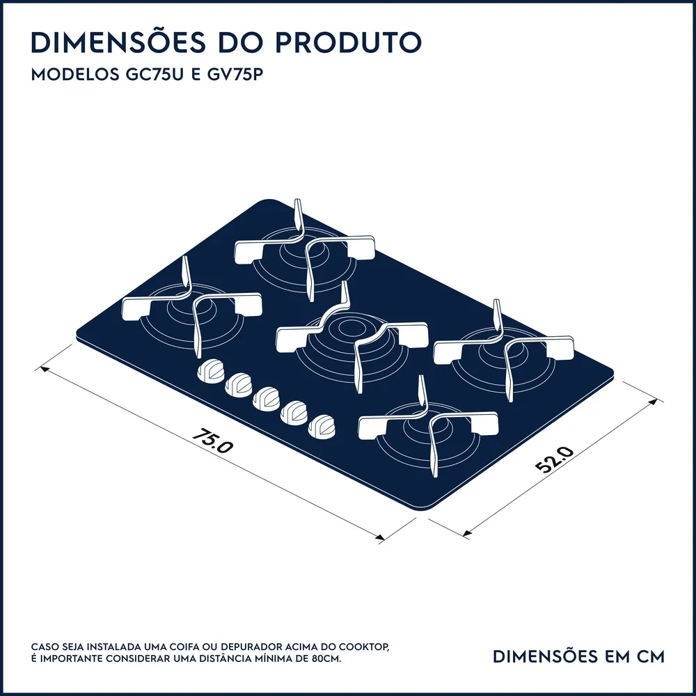 Cooktop 5 Bocas Electrolux a Gás Prata com Tripla Chama e Grade Ferro Fundido Home Pro (GC75U)