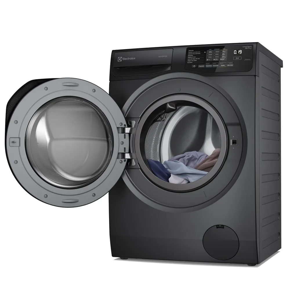 Lava e Seca Electrolux 12/7kg Cinza Ônix Inverter com Água Quente e Lavagem Inteligente (LSC12)