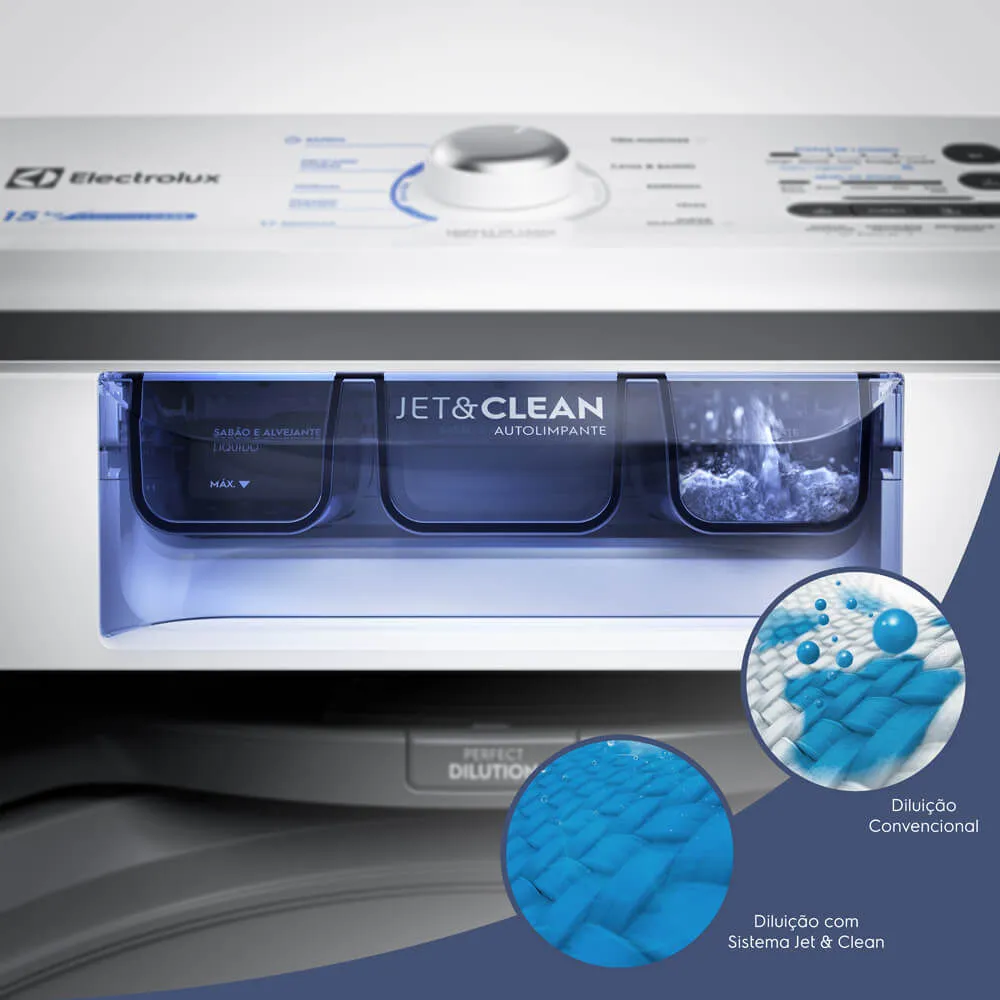 Máquina de Lavar Electrolux 15kg Branca Essential Care com Cesto Inox e Jet&Clean (LED15)