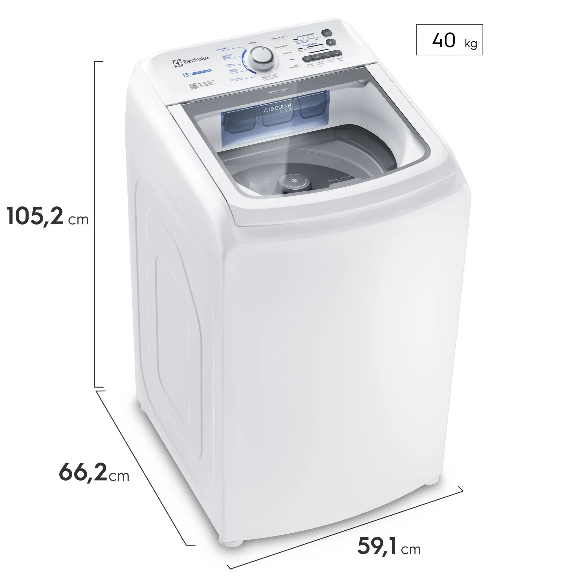 Máquina de Lavar Electrolux 13kg Branca Essential Care com Cesto Inox e Jet&Clean (LED13)