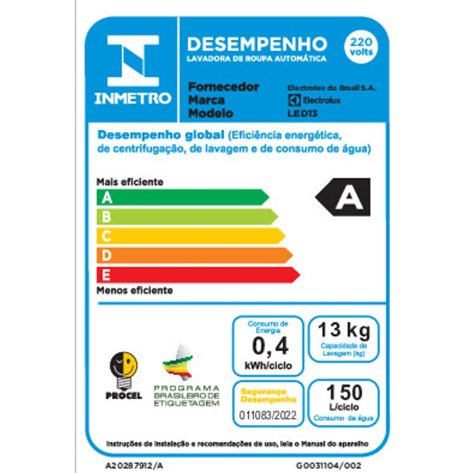Máquina de Lavar Electrolux 13kg Branca Essential Care com Cesto Inox e Jet&Clean (LED13)