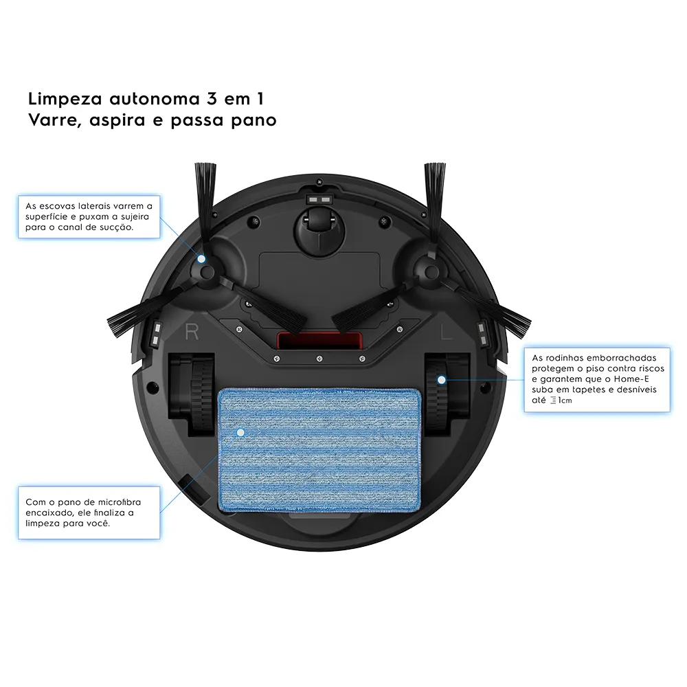 Robô Aspirador de Pó Electrolux 3 em 1 com Sensor Antiqueda até 2h20 min Preto (ERB10)