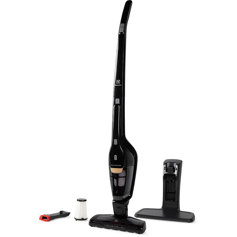 Aspirador de Pó Vertical Sem Fio Electrolux Ergorapido 2 em 1 Luz LED até 30 min Preto (ERG24N)