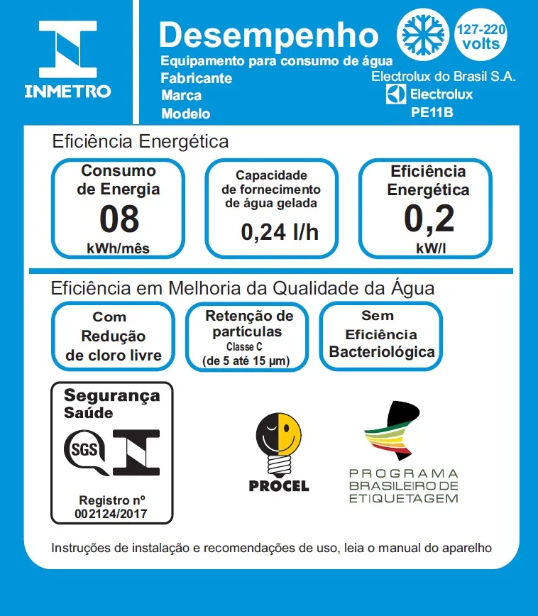 Purificador Electrolux Eletrônico Compacto Efficient Painel Digital Bivolt Branco (PE11B)