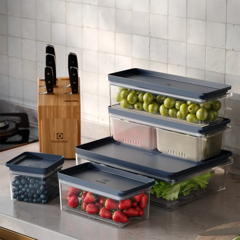 Kit Organizadores de Geladeira Electrolux Experience 3 Un Empilhável Modular com Escorredor