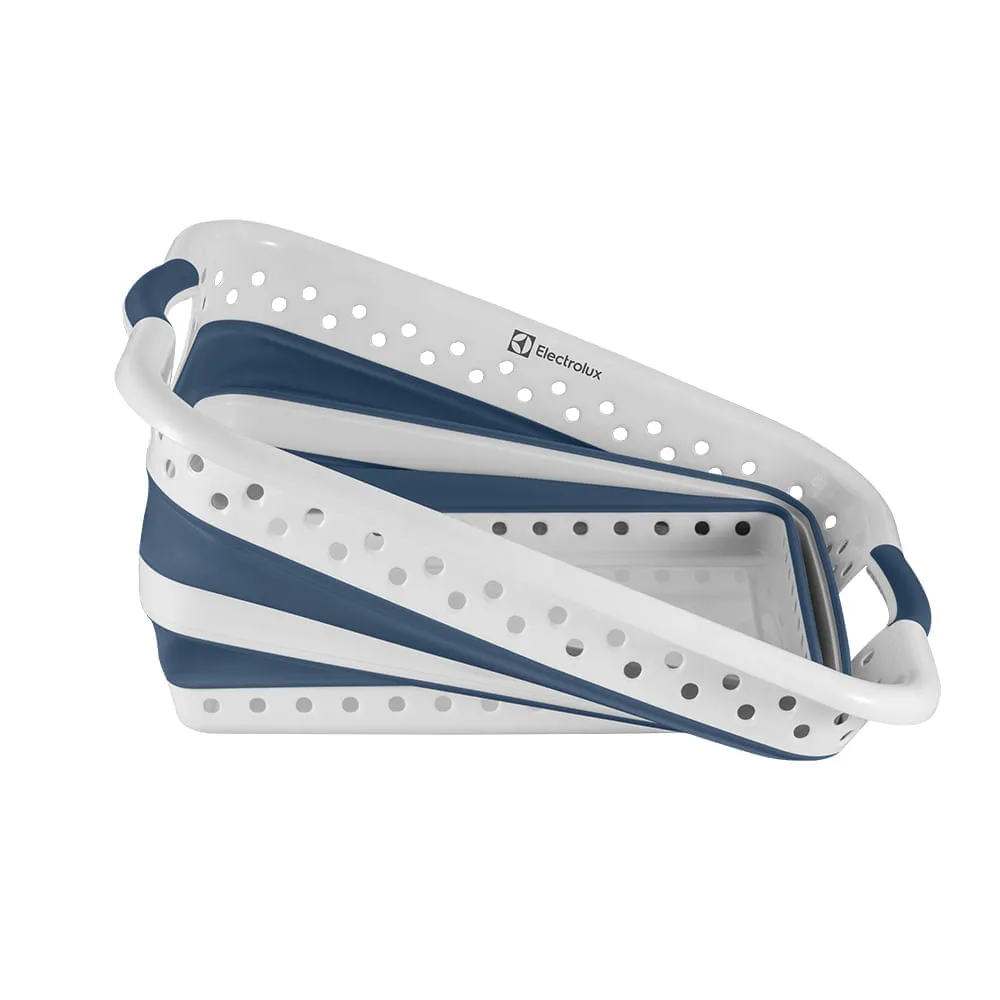 Kit Cesto para Roupas Dobrável Electrolux 40 Litros Branco e Azul + 2 Potes Herméticos Organizadores Electrolux Experience Empilhável Modular 1,75L